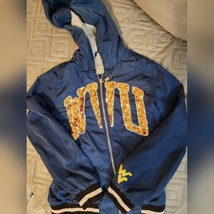 West Virginia Mountaineers Jacket Girls 10 WVU Sequin Full Zip Windbreaker